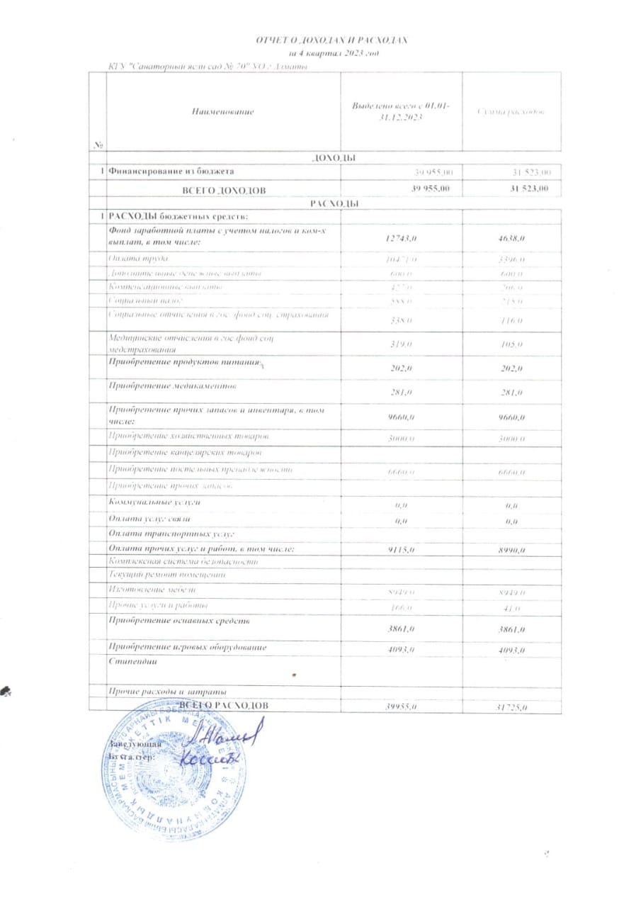 Отчет о доходах и расходах