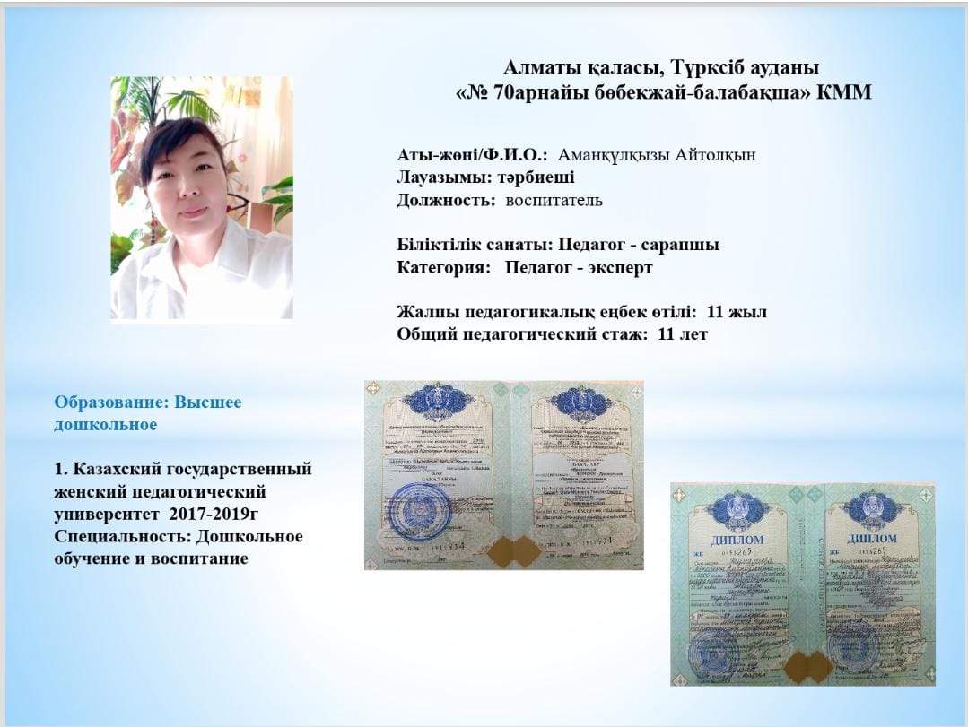 Тәрбиеші Аманқұлқызы Айтолқын